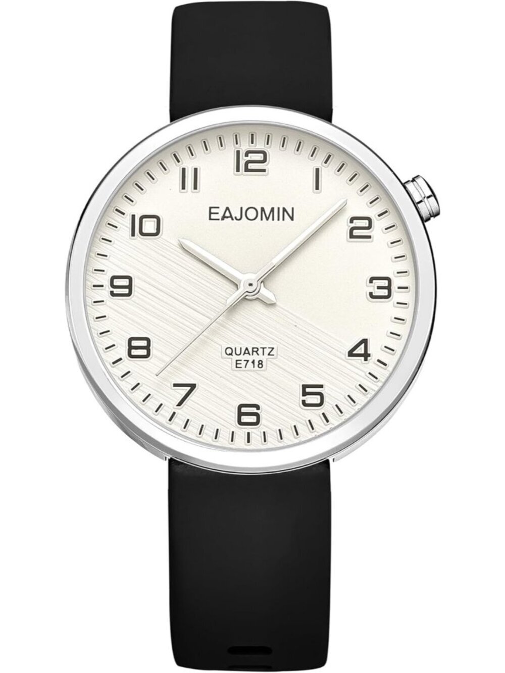 Womens Black And White Analog Soft Silicone Band Easy Read Dial Waterproof Watch